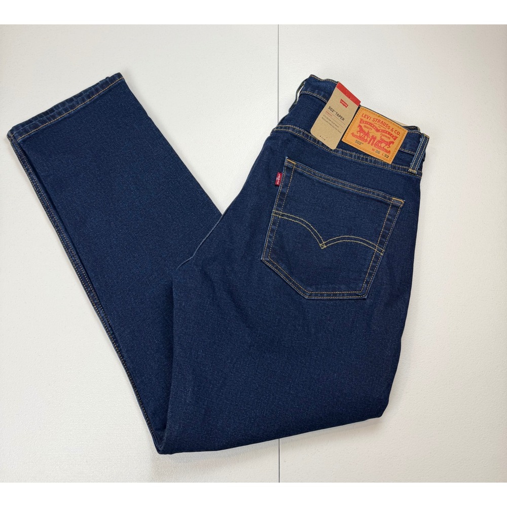 Levis 502 Taper Mens Jeans 36x32 Dark Wash Indigo Stretch Denim 29507-1116 NEW